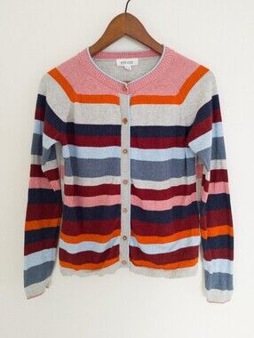 White Stuff Lulu Organic Cotton Striped Cardigan Sweater Size US 6